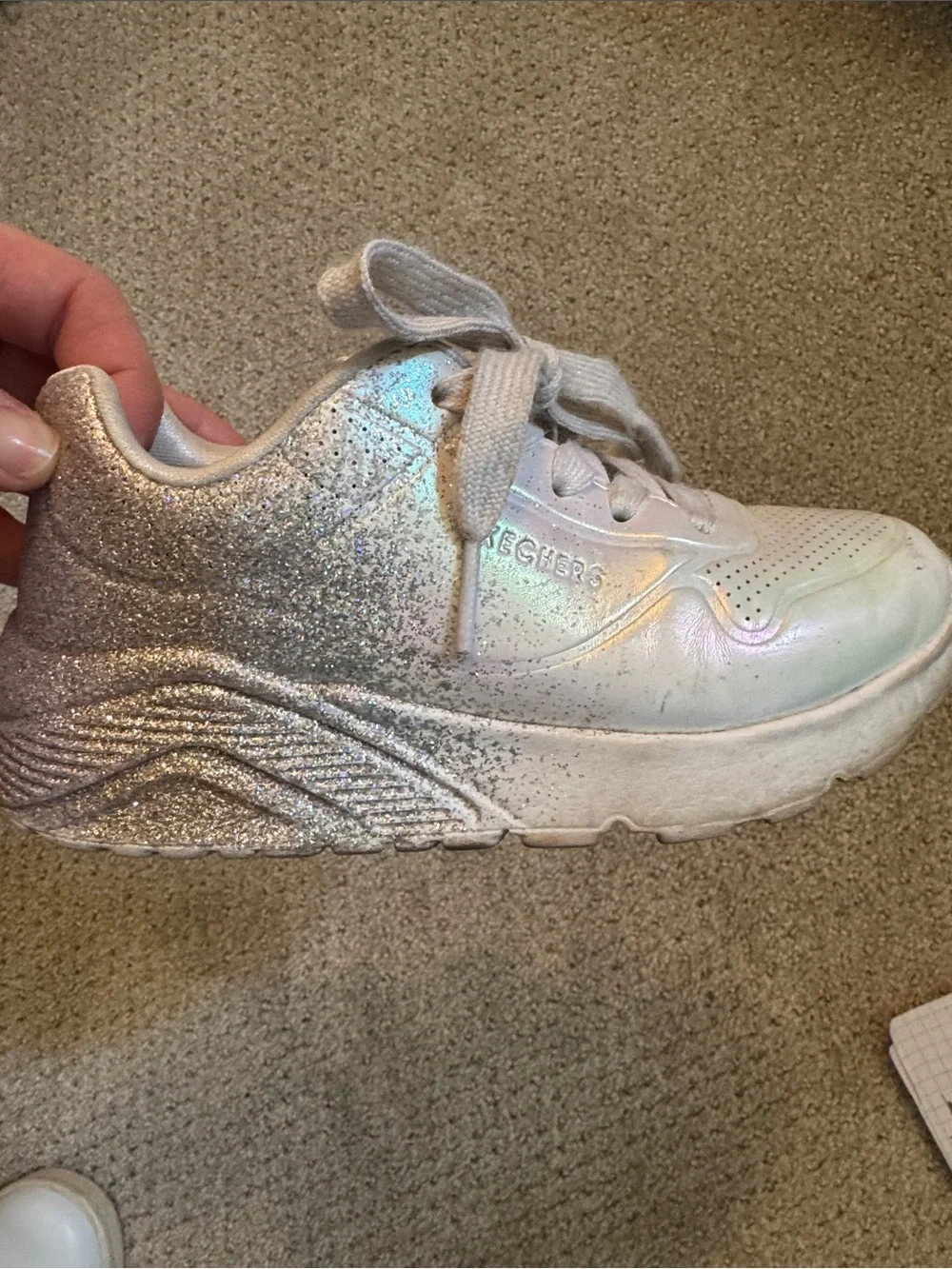 Skechers Kids Iridescent Glitter White Lace-Up Sneakers